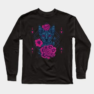 Floral Cat Sacred Geometry Long Sleeve T-Shirt